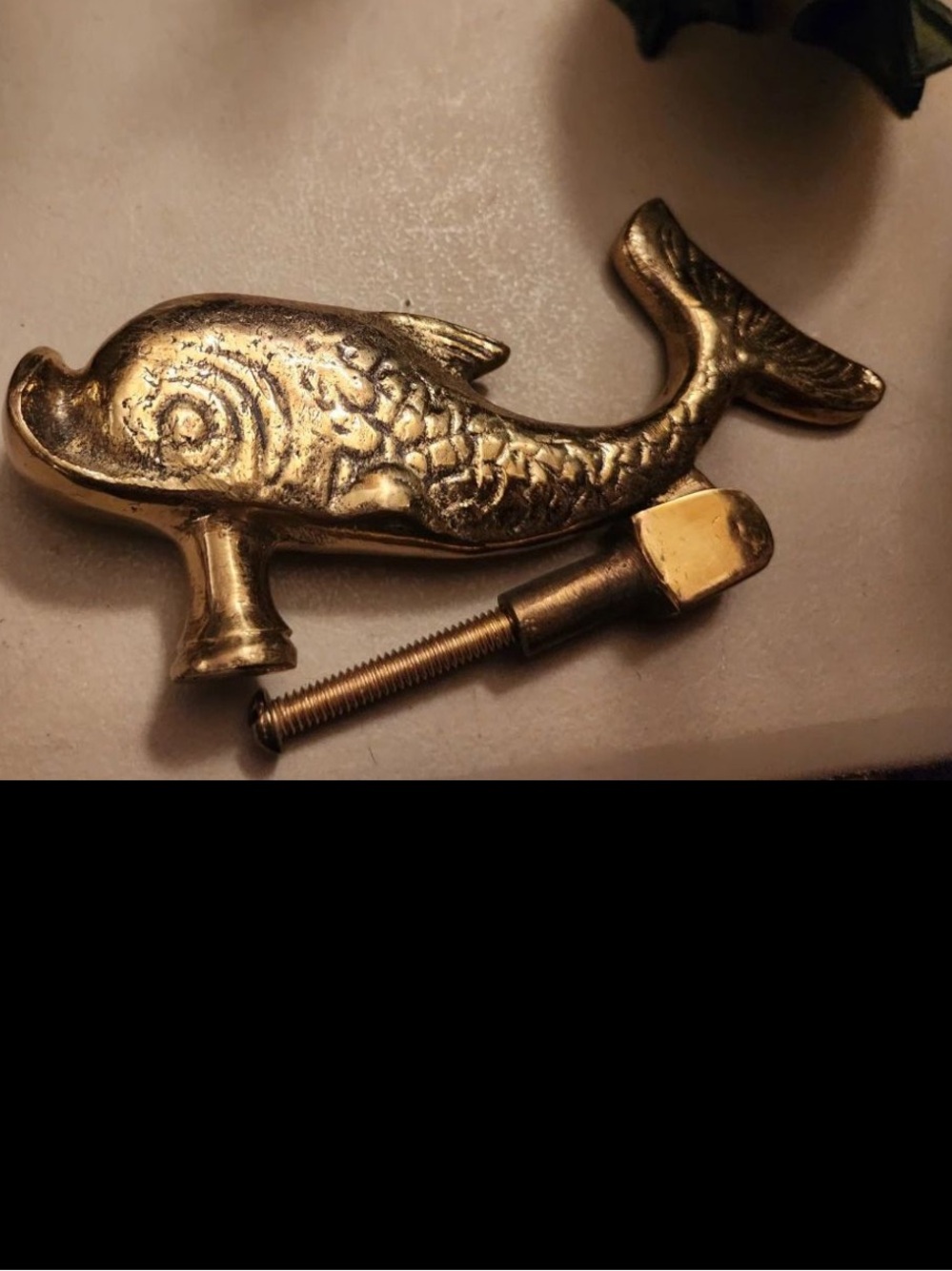 Antique brass whale knob knocker